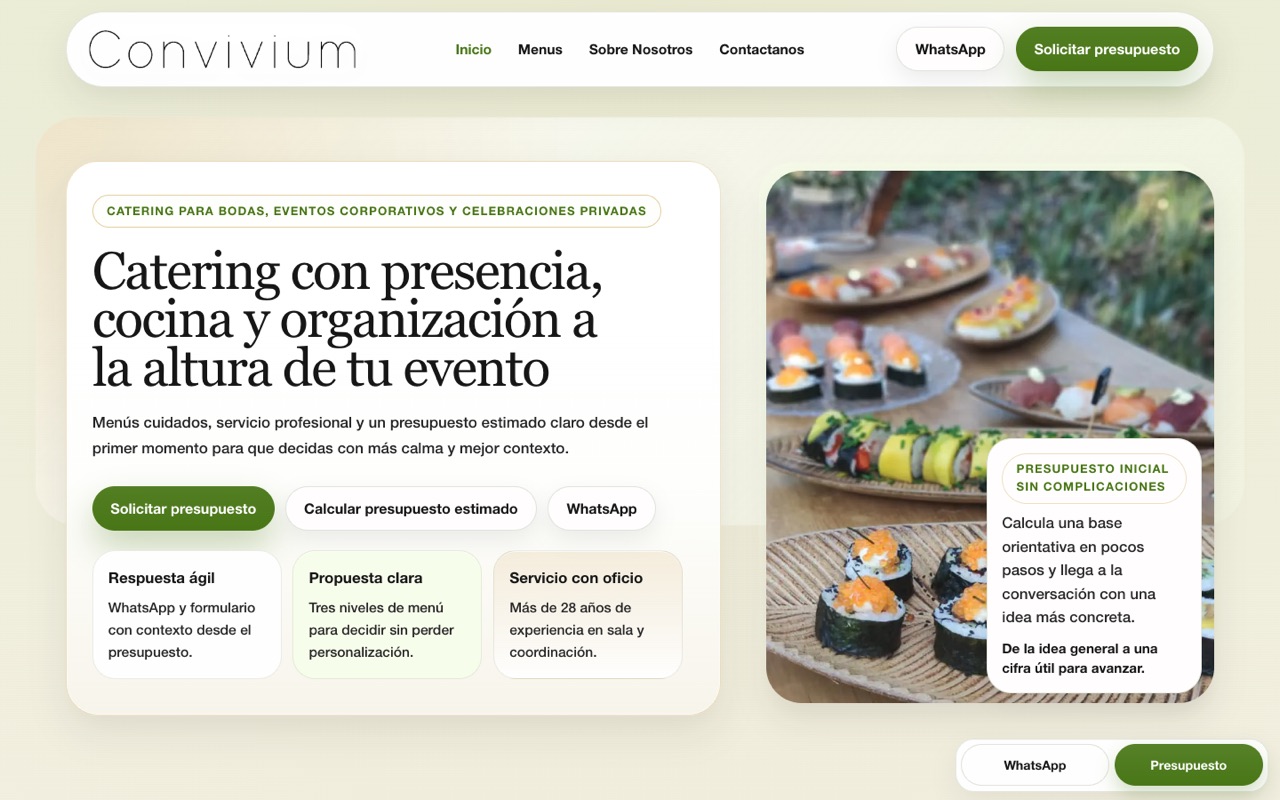 Página de inicio de la web de Convivium, catering para eventos en Sevilla
